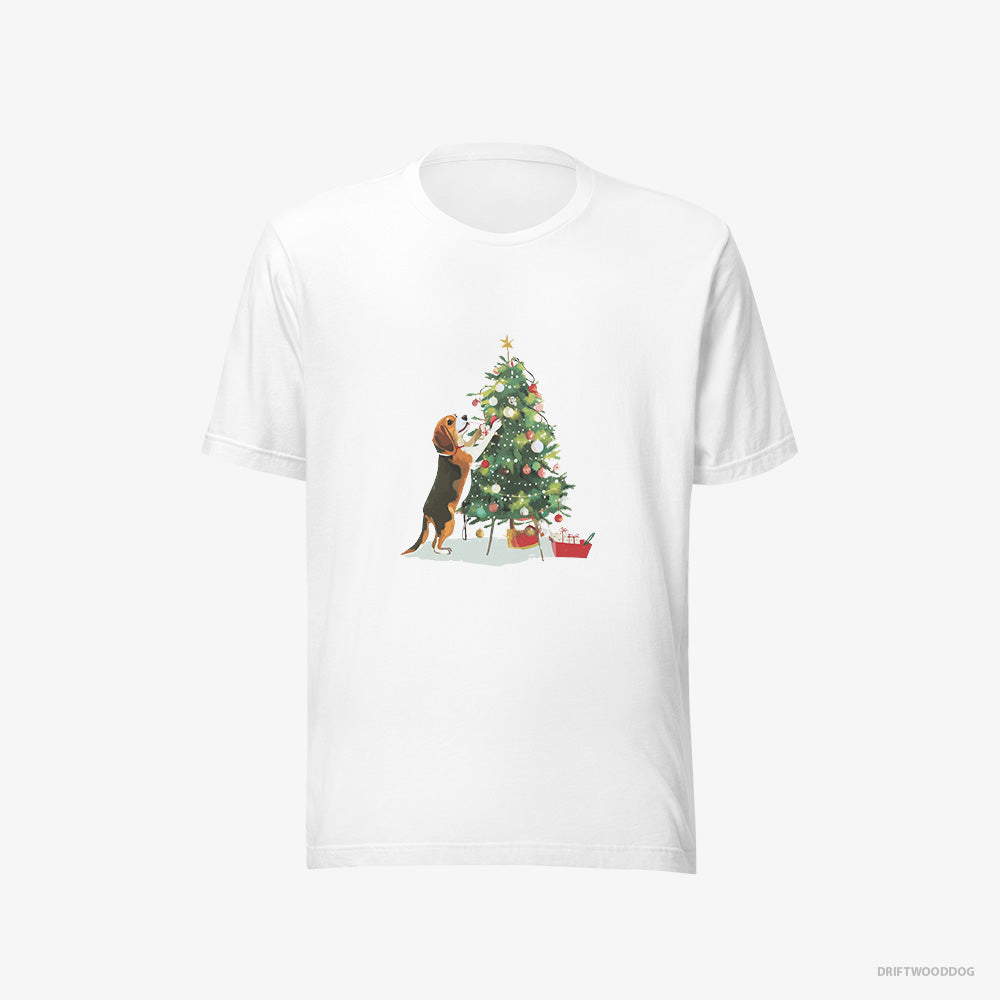 Beagle T-Shirt – Men White T-Shirt Eco-Friendly – Decorating the Christmas Tree (on White Background)