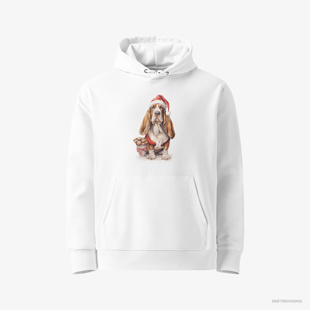 Cute Basset Hound With a Sack of Christmas Cookies – Women's Hoodie White Eco – Eco-Friendly