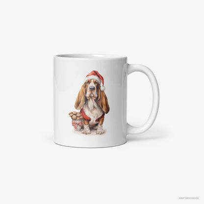 Basset Hound With a Sack of Christmas Cookies White Mug