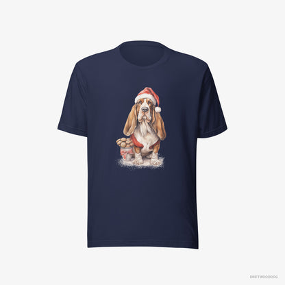 Basset Hound With a Sack of Christmas Cookies Navy T-Shirt