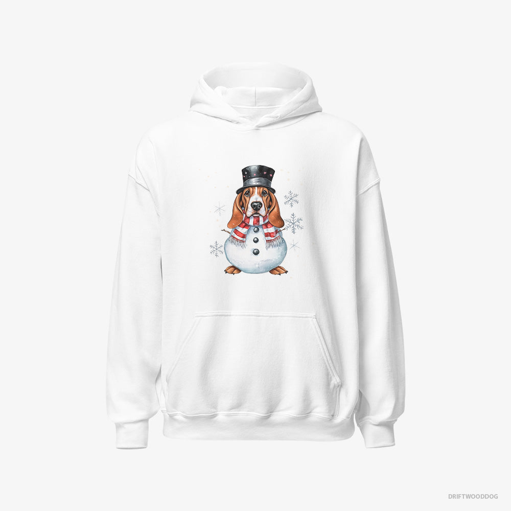 Basset Hound Hoodie – Men White Hoodie Classic – as a Snowman (on White Background)