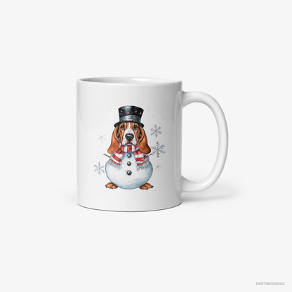 Basset Hound as a Snowman White Mug