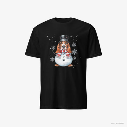 Basset Hound as a Snowman Black T-Shirt