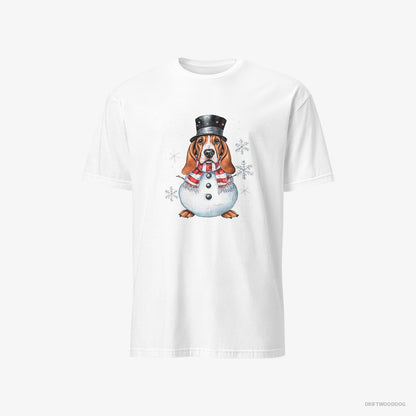 Basset Hound T-Shirt – Men White T-Shirt Classic – as a Snowman (on White Background)