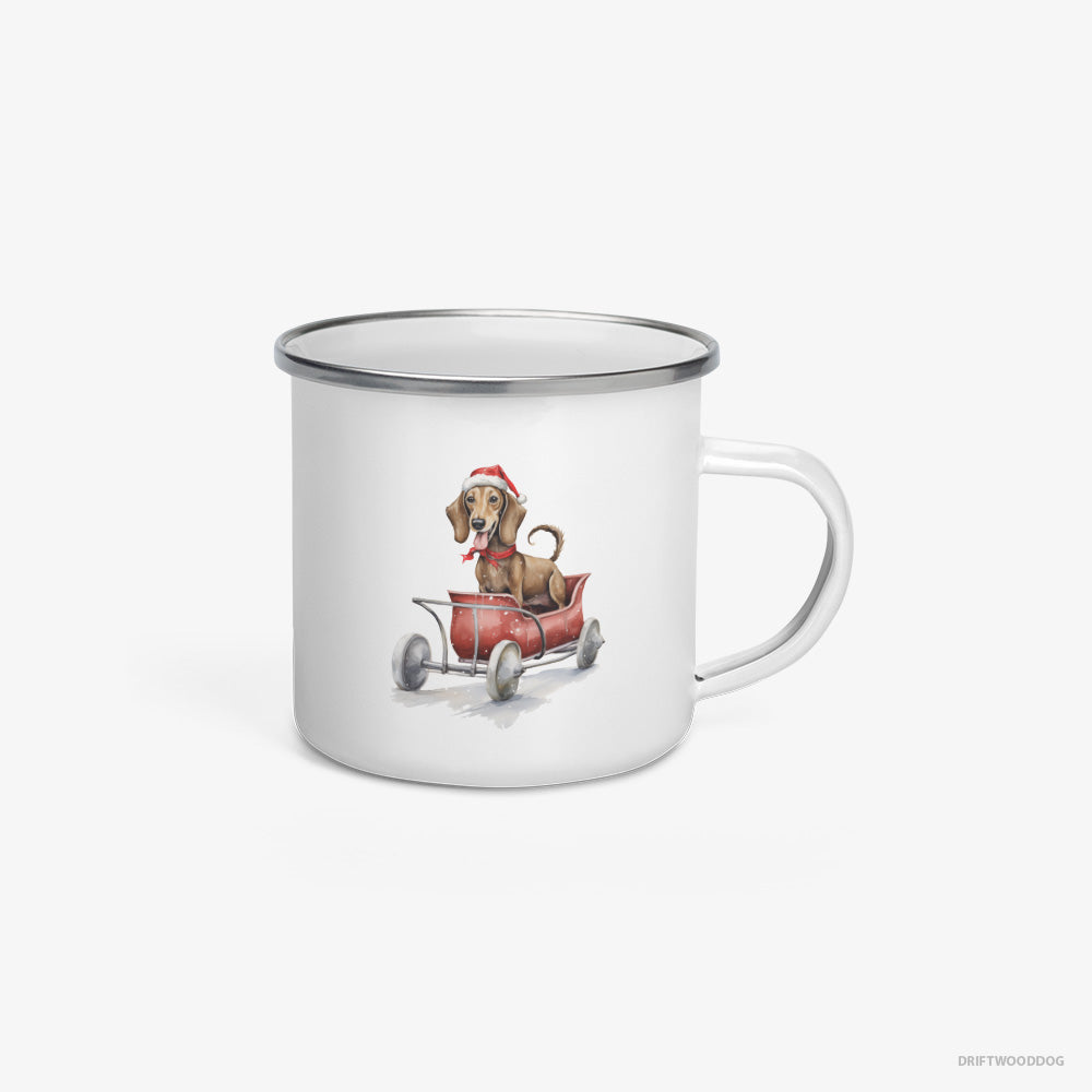 Dachshund Riding in a Christmas Sleigh Enamel Mug