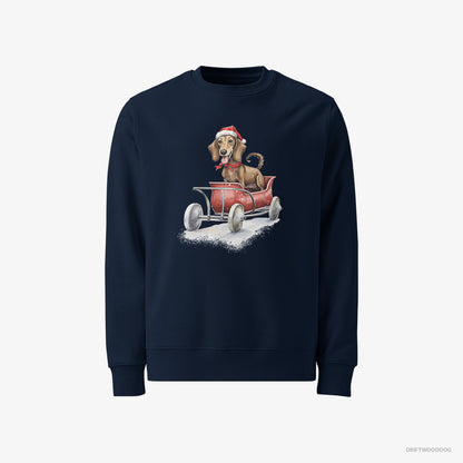 Dachshund Sweatshirt – Men Navy Sweatshirt Classic – Riding in a Christmas Sleigh (on White Background)