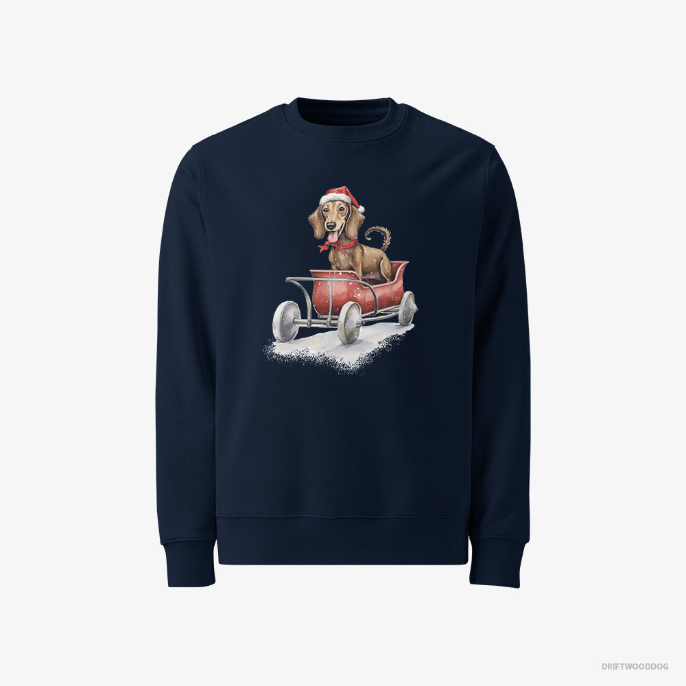 Dachshund Riding in a Christmas Sleigh – Men's Sweatshirt Navy – Classic