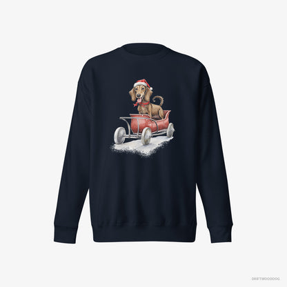 Dachshund Riding in a Christmas Sleigh Navy Sweatshirt