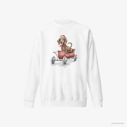 Dachshund Riding in a Christmas Sleigh White Sweatshirt