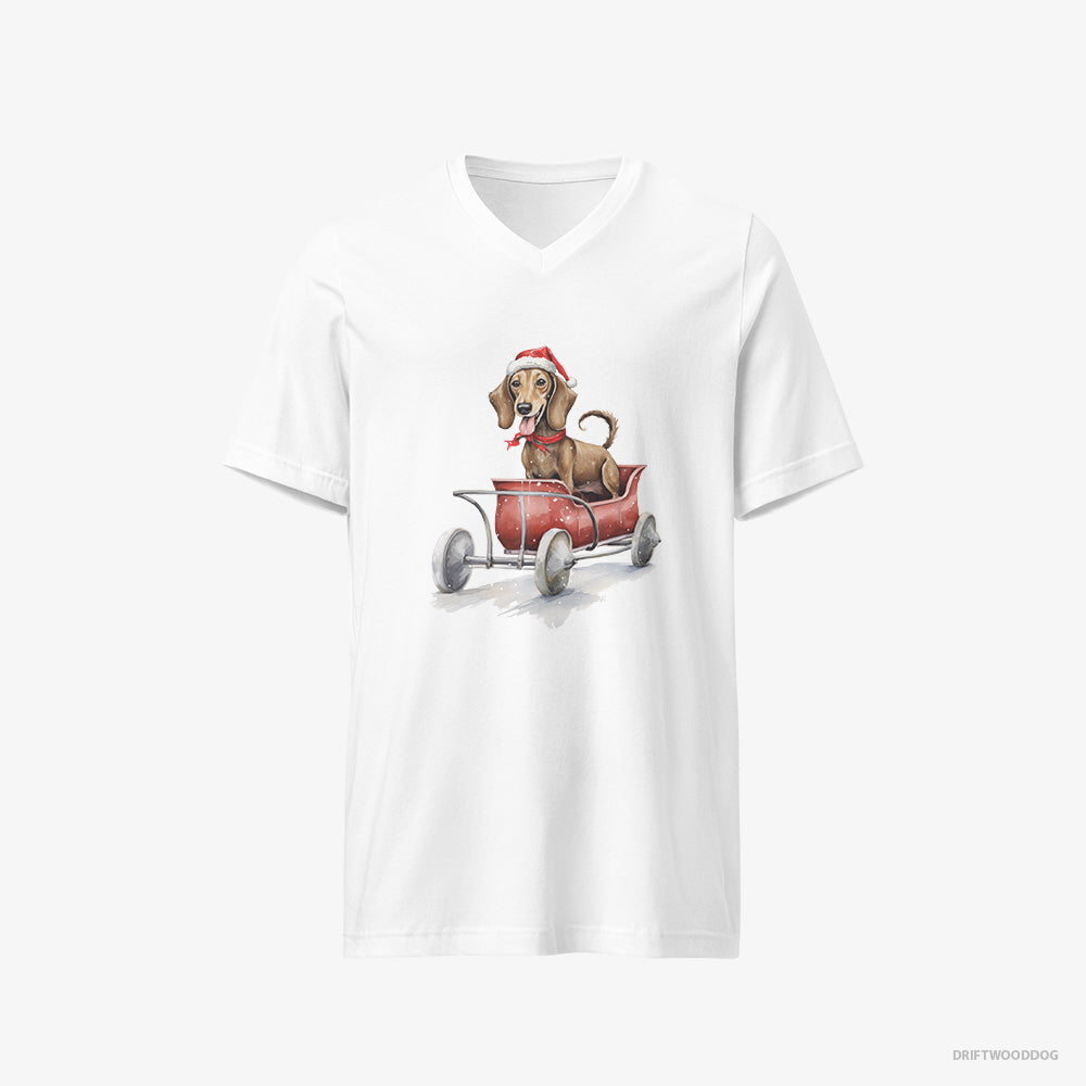 Dachshund Riding in a Christmas Sleigh V-Neck T-Shirt