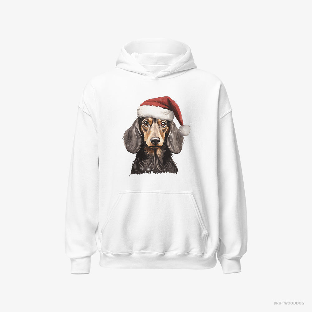 Dachshund Hoodie – Men White Hoodie Classic – in a Christmas Mood (on White Background)