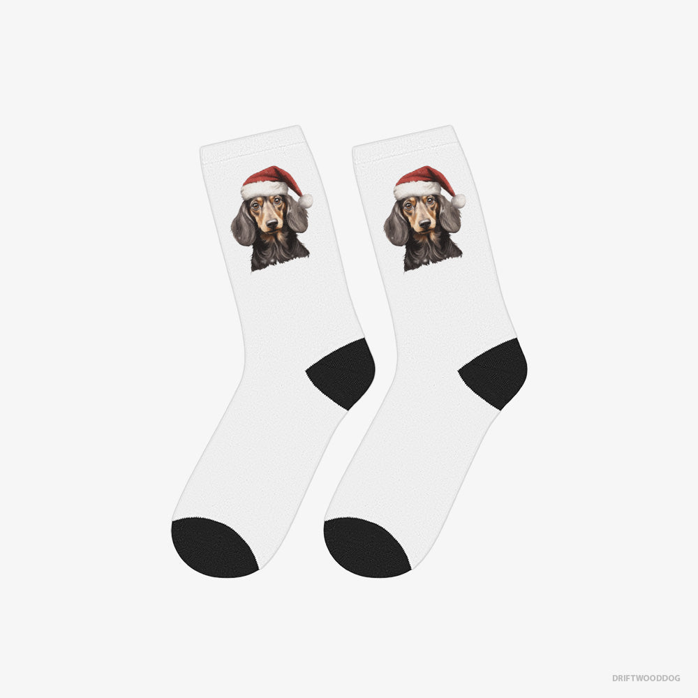 Dachshund Socks – Unisex White Socks Classic – in a Christmas Mood (on White Background)