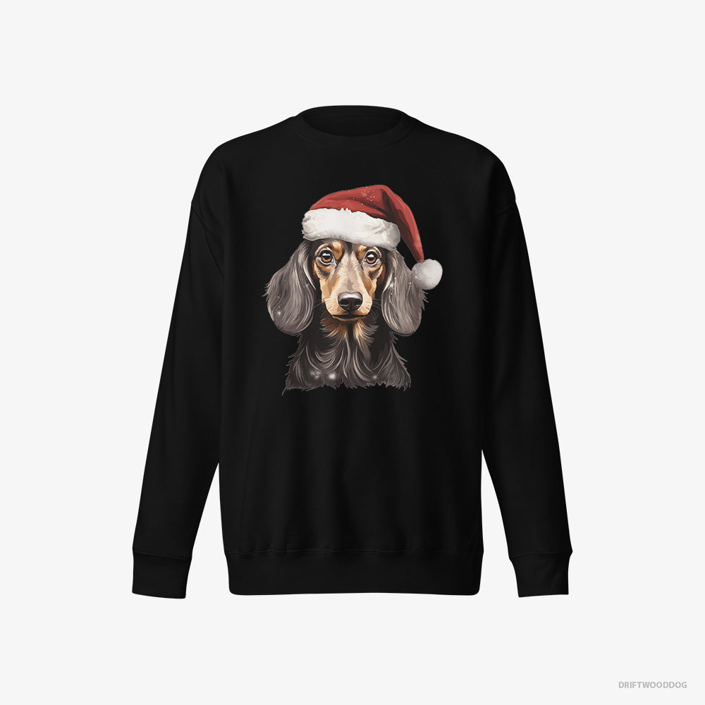 Dachshund Sweatshirt – Women Black Sweatshirt Eco-Friendly – in a Christmas Mood (on White Background)