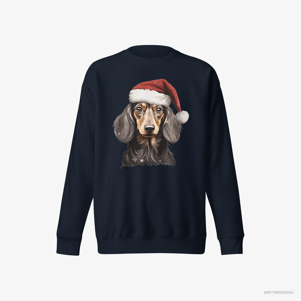 Dachshund Sweatshirt – Men Navy Sweatshirt Eco-Friendly – in a Christmas Mood (on White Background)