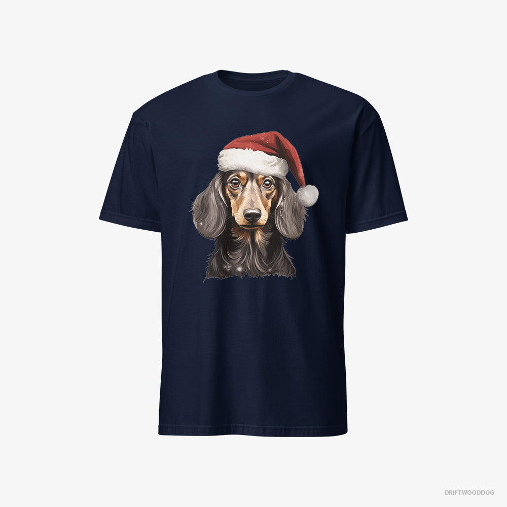 Dachshund T-Shirt – Men Navy T-Shirt Classic – in a Christmas Mood (on White Background)