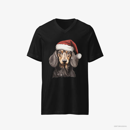 Dachshund T-Shirt – Men Black T-Shirt V-Neck – in a Christmas Mood (on White Background)