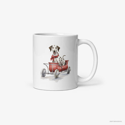 Dalmatian Sledding in a Christmas Sleigh White Mug