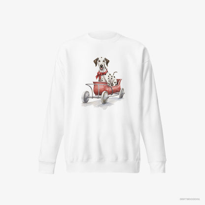 Dalmatian Sledding in a Christmas Sleigh White Sweatshirt