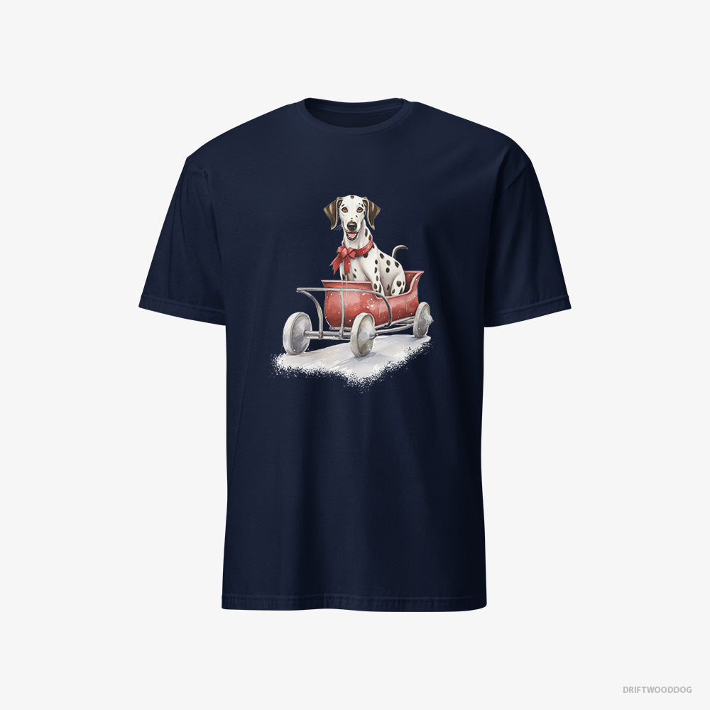 Dalmatian T-Shirt – Men Navy T-Shirt Classic – Sledding in a Christmas Sleigh (on White Background)