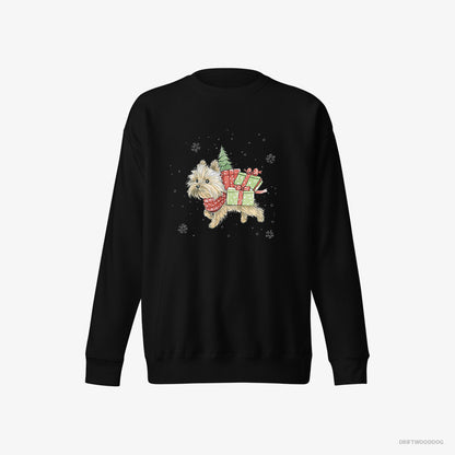 Yorkshire Terrier in a Christmas Run Delivering Gifts Black Sweatshirt