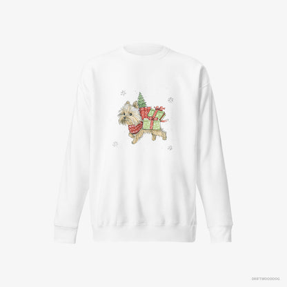 Yorkshire Terrier in a Christmas Run Delivering Gifts White Sweatshirt