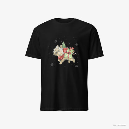 Yorkshire Terrier in a Christmas Run Delivering Gifts Black T-Shirt