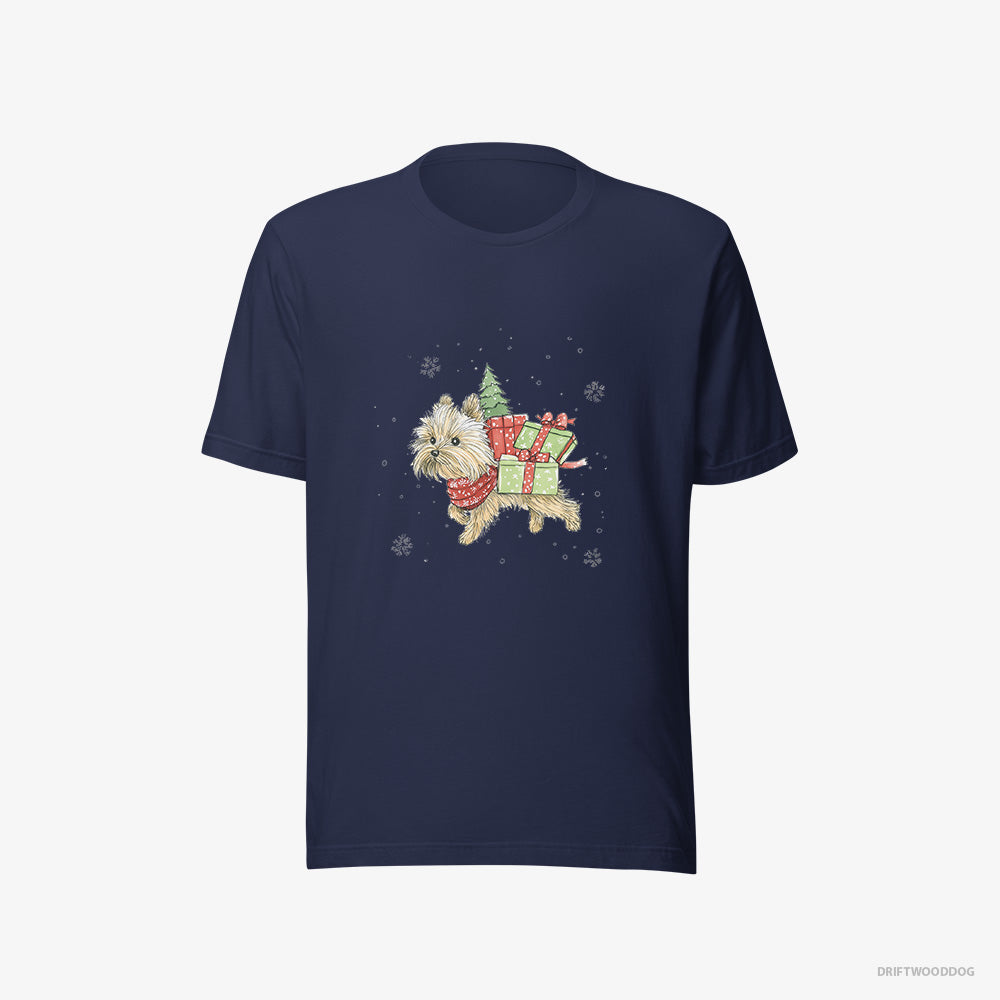 Yorkshire Terrier in a Christmas Run Delivering Gifts – Men's T-Shirt Navy Eco – Eco-Friendly