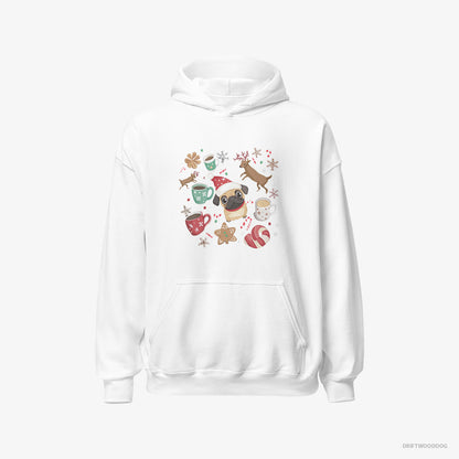 Pug Hoodie – Men White Hoodie Classic – in a Merry Christmas Atmosphere (on White Background)