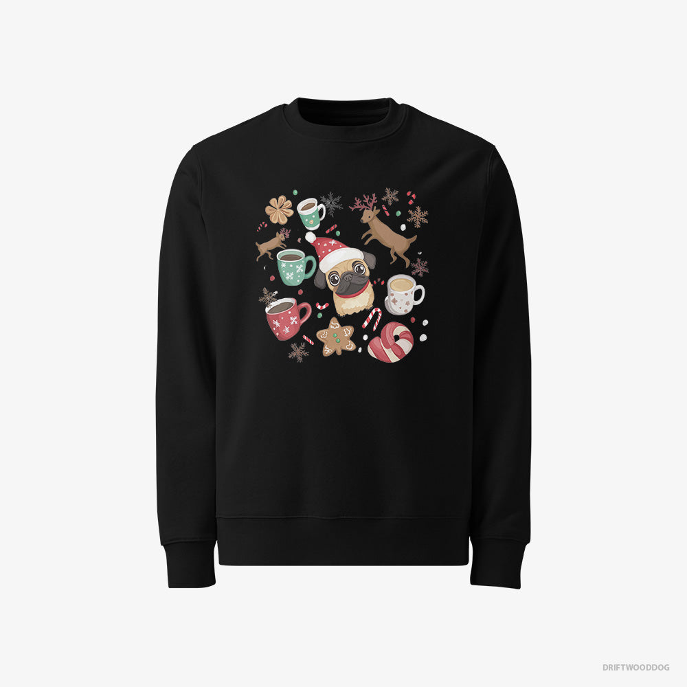 Pug Sweatshirt – Men Black Sweatshirt Classic – in a Merry Christmas Atmosphere (on White Background)