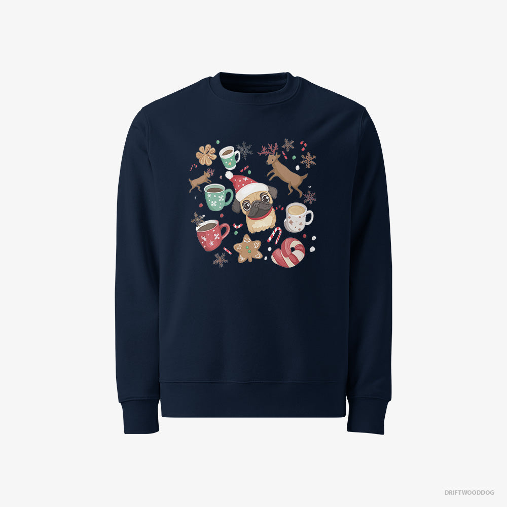 Pug Sweatshirt – Men Navy Sweatshirt Classic – in a Merry Christmas Atmosphere (on White Background)