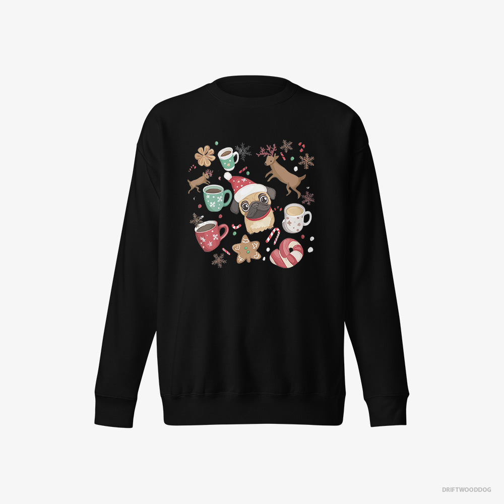 Pug Sweatshirt – Men Black Sweatshirt Eco-Friendly – in a Merry Christmas Atmosphere (on White Background)