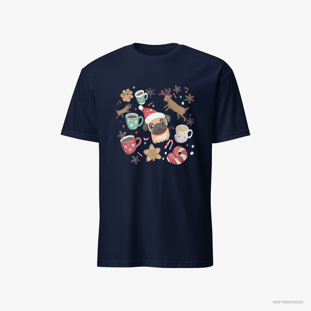 Pug T-Shirt – Men Navy T-Shirt Classic – in a Merry Christmas Atmosphere (on White Background)