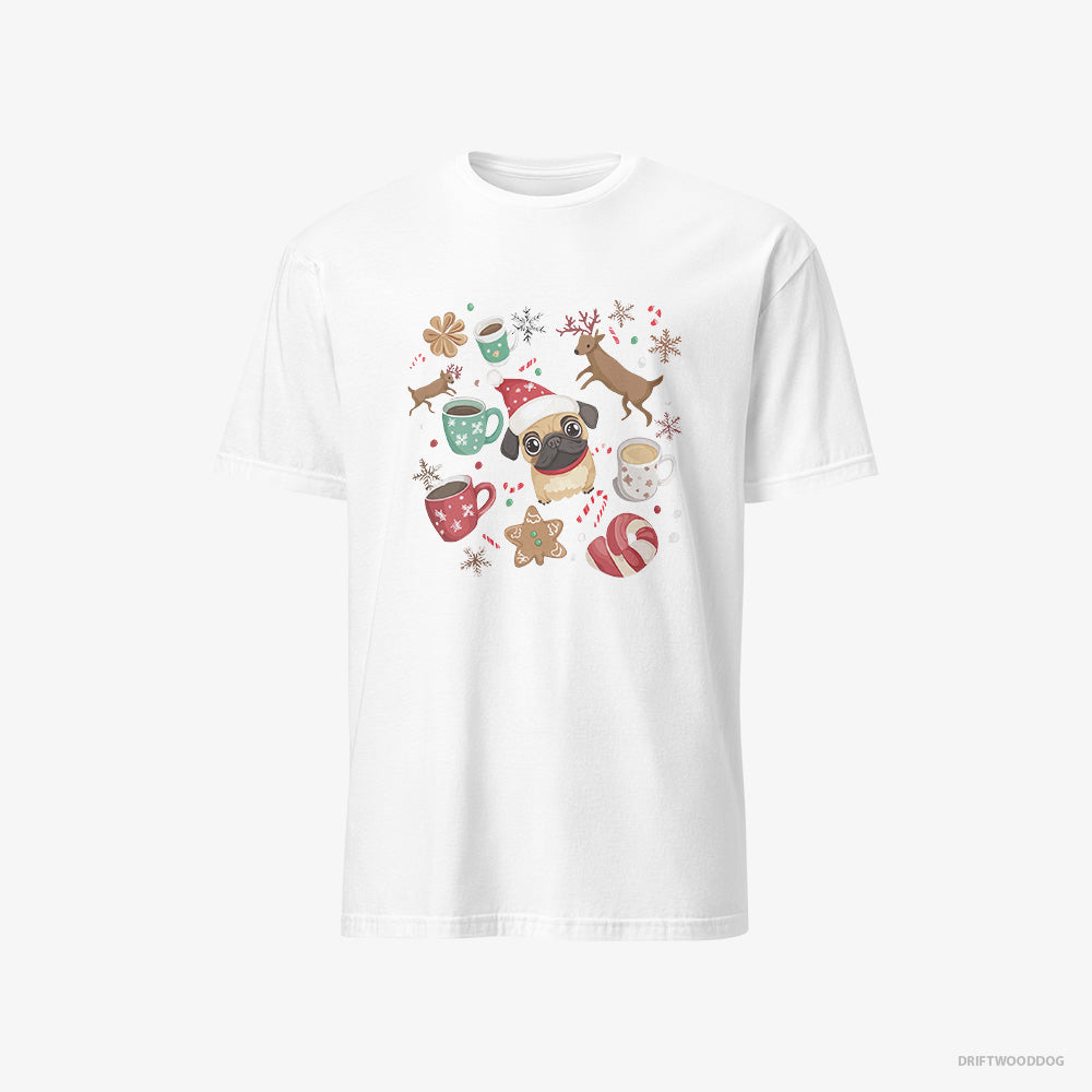 Pug T-Shirt – Men White T-Shirt Classic – in a Merry Christmas Atmosphere (on White Background)