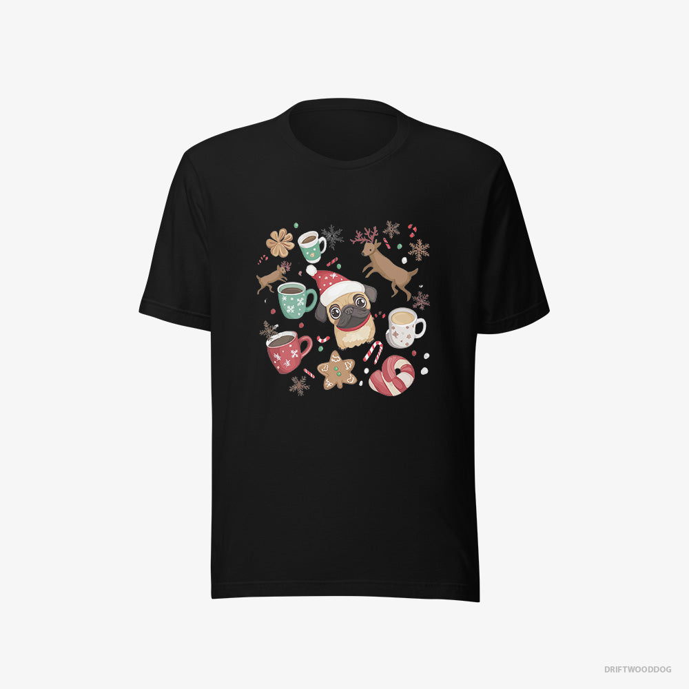 Pug T-Shirt – Men Black T-Shirt Eco-Friendly – in a Merry Christmas Atmosphere (on White Background)