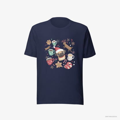 Pug T-Shirt – Men Navy T-Shirt Eco-Friendly – in a Merry Christmas Atmosphere (on White Background)