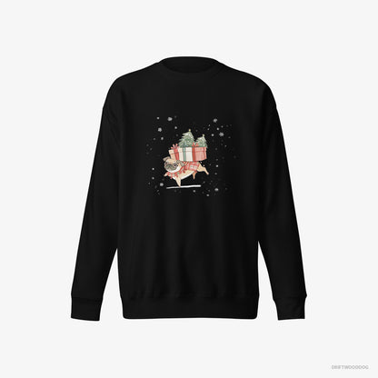 Pug Sweatshirt – Men Black Sweatshirt Eco-Friendly – Joyfully Carrying Presents for Christmas (on White Background)