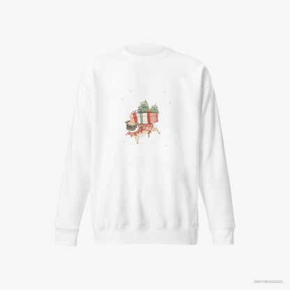 Pug Joyfully Carrying Presents for Christmas White Sweatshirt