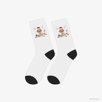 Poodle Socks – Unisex White Socks Classic – in the Christmas Spirit (on White Background)