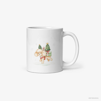 Poodle Running Through Snow with Christmas Gifts White Mug