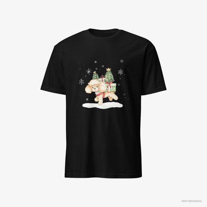 Poodle Running Through Snow with Christmas Gifts Black T-Shirt