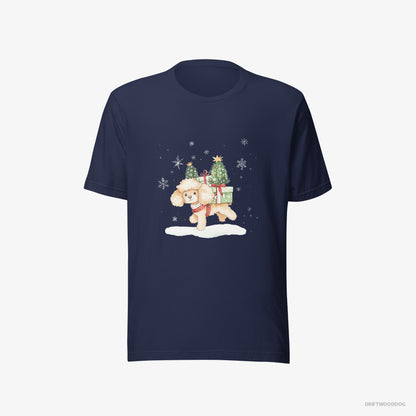 Poodle Running Through Snow with Christmas Gifts Navy T-Shirt