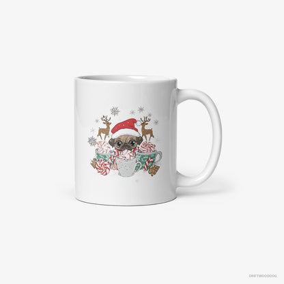 Pug in a Cozy Christmas Setting White Mug