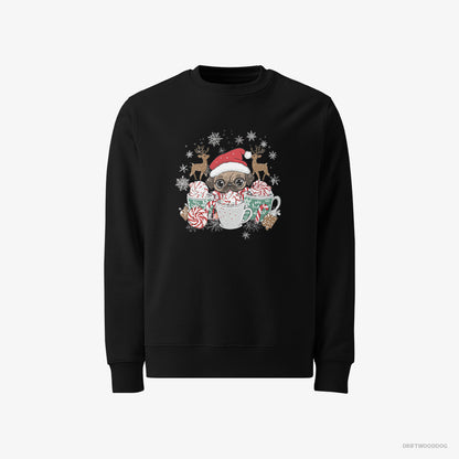 Pug Sweatshirt – Men Black Sweatshirt Classic – in a Cozy Christmas Setting (on White Background)