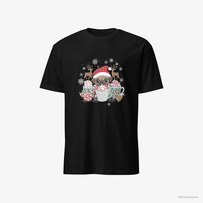 Pug in a Cozy Christmas Setting Black T-Shirt