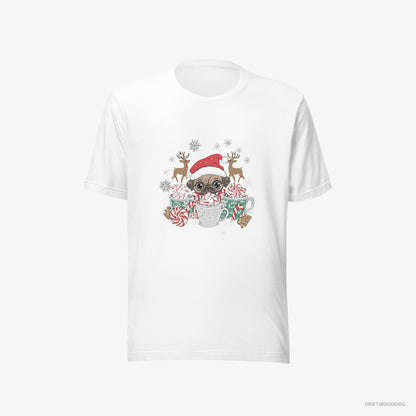 Pug T-Shirt – Men White T-Shirt Eco-Friendly – in a Cozy Christmas Setting (on White Background)