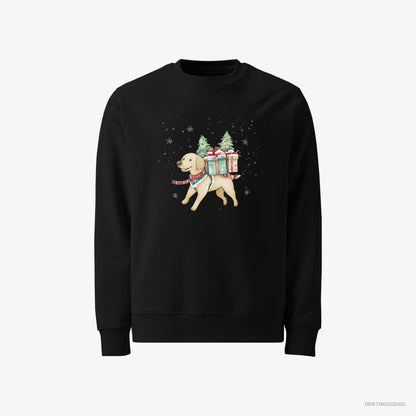 Labrador Retriever Excitedly Carrying Holiday Gifts Black Sweatshirt