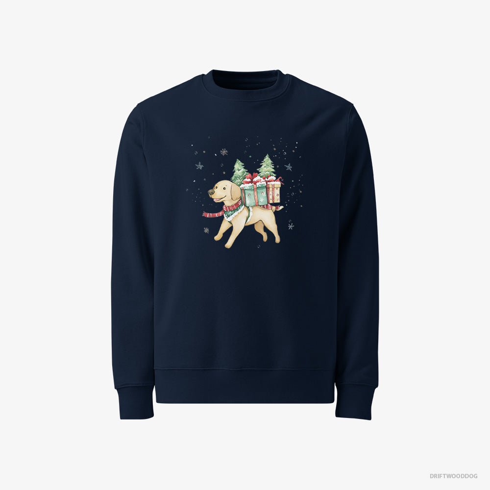 Labrador Retriever Excitedly Carrying Holiday Gifts – Men's Sweatshirt Navy – Classic