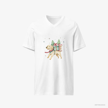 Labrador Retriever Excitedly Carrying Holiday Gifts White T-Shirt