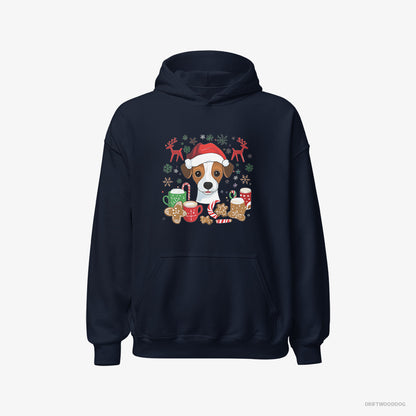 Jack Russell Terrier in a Joyous Christmas Vibe Navy Hoodie