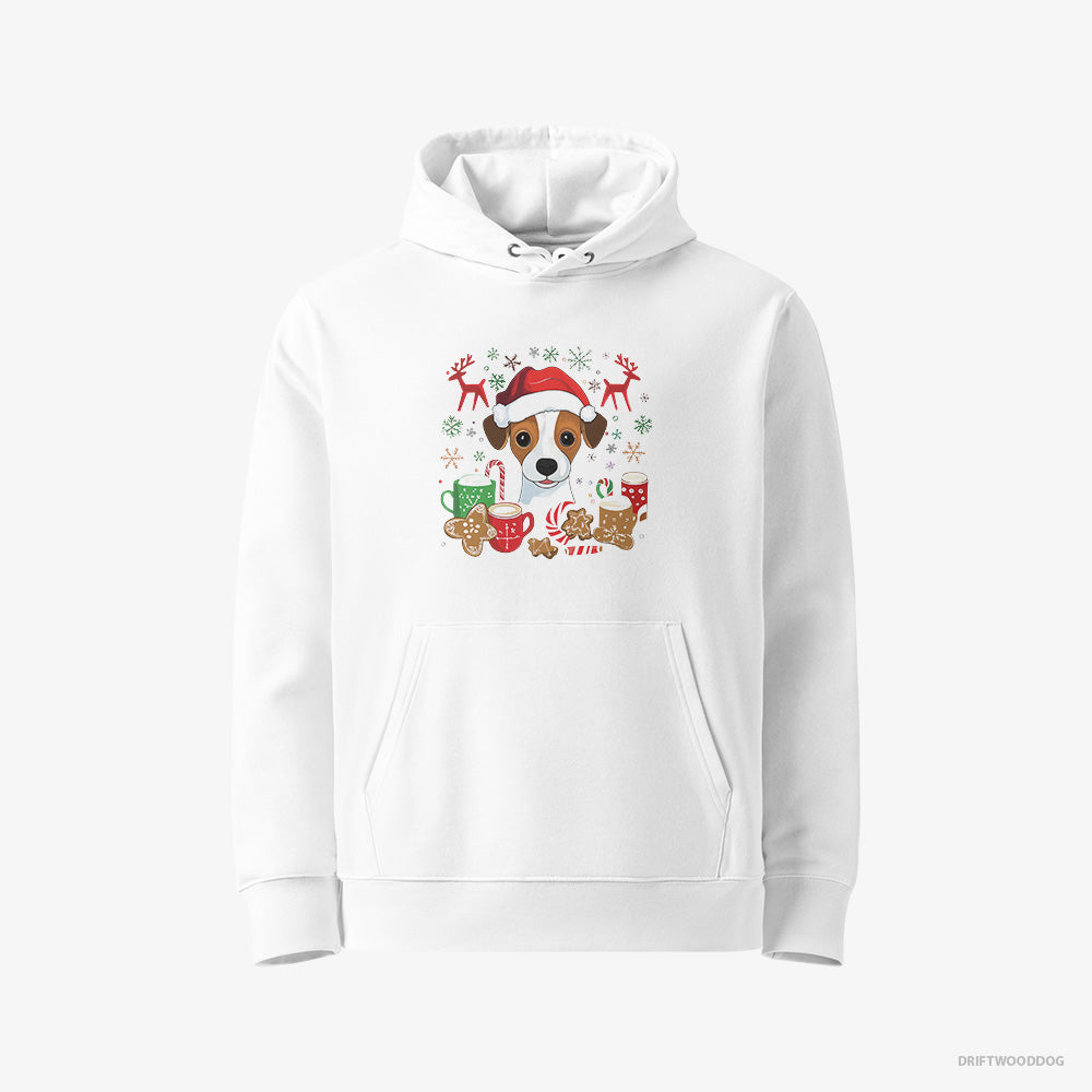 Jack Russell Terrier Hoodie – Women White Hoodie Eco-Friendly – in a Joyous Christmas Vibe (on White Background)